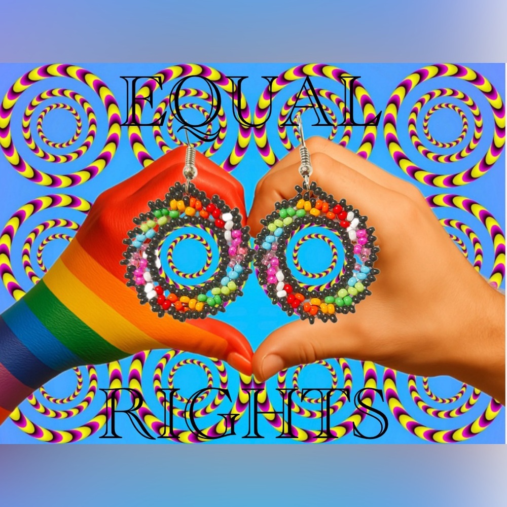 Rainbow Glass Seed Bead Hoop Earrings - Hand Crafted & Beaded By GrandmaMia